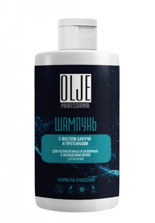 OLJE. Шампунь мужской с маслом бакучи и протеинами, 450 мл в Красноярске