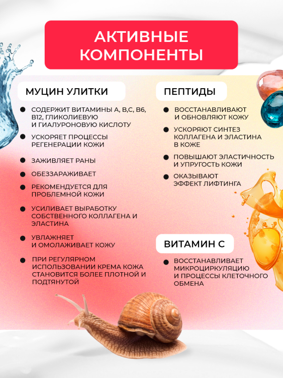 Антивозрастной крем для лица с пептидом и муцином черной улитки 3D Insta Lazer 250 мл в Красноярске